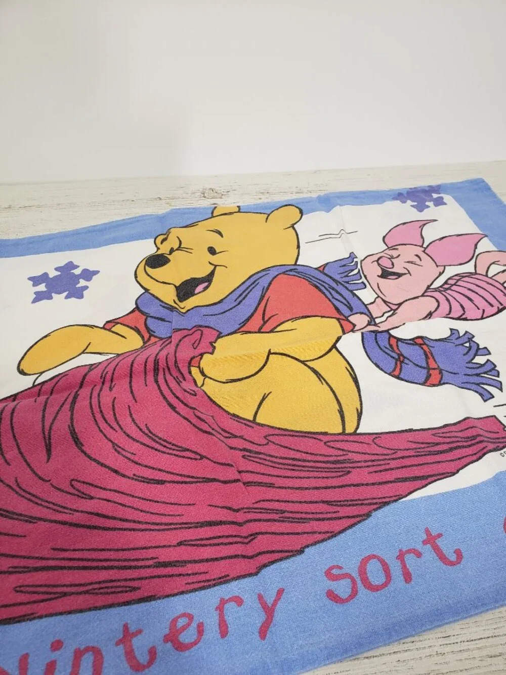 Disney  Winnie the Pooh  & Piglet  Flannel Pillowcase Pair  Vintage Skiing